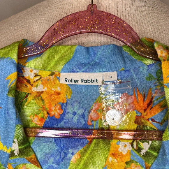 Roller Rabbit Blue 100% linen Floral Button Down Shirt - Picture 2 of 4